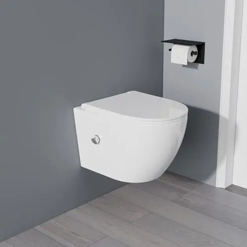 Yishang Dusch-WC mit integrierter Düse, WC mit Bidet-Funktion, Sitz mit Absenkautomatik, Kaltwasser, 53×36×35 cm