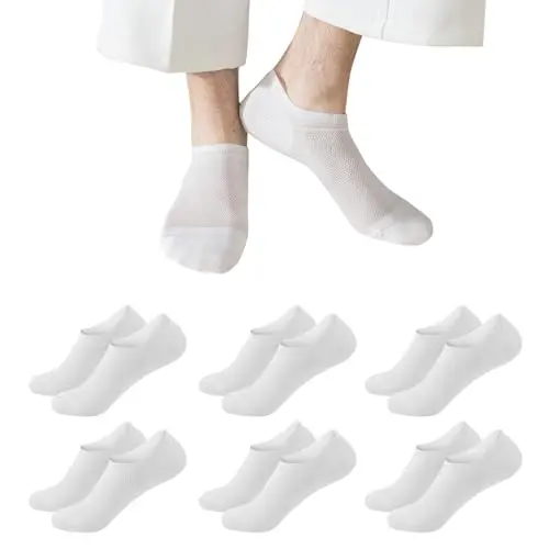 CooTooLa 6 Paar Sneaker Socken für Herren und Damen, Rutschfest, Atmungsaktiv, Unsichtbar, Weiß