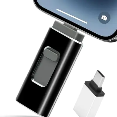 Lizoak 64GB 4-in-1 USB Stick - Externer Speicher für Fotos und Erweiterung für Smartphone, Tablet und Computer - Schwarz