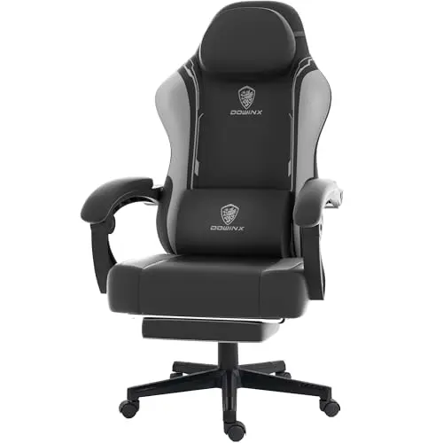 Dowinx Gaming Stuhl, Ergonomischer PC-Stuhl mit Lendenwirbelstütze, grau, belastbar bis 150 kg