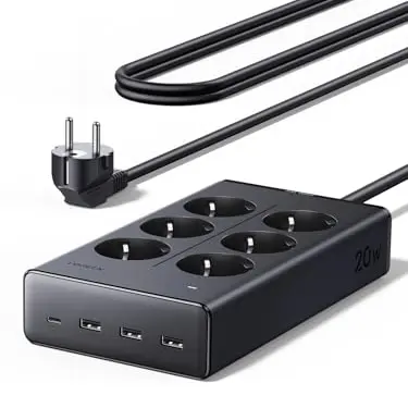 UGREEN Steckdosenleiste mit USB, 10-in-1 Mehrfachsteckdose, 20W Schnellladen, 1,5 m Kabellänge für Schreibtische und Büros