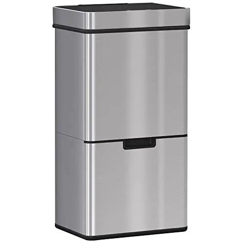 HOMCOM Sensor-Mülleimer 47L + 2 x 12,5L Edelstahl Mülltrennsystem für Küche