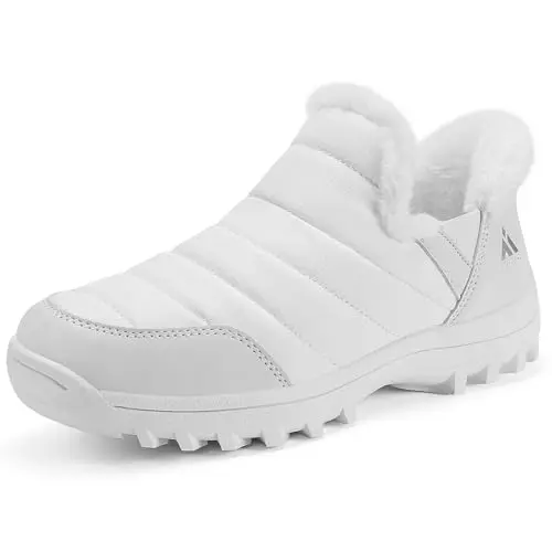 Mishansha Damen Winterschuhe Gefüttert Rutschfest Slip-on Beige 38 EU
