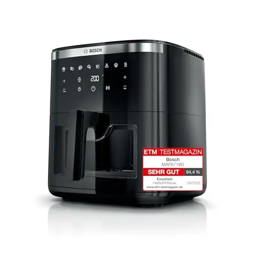 Bosch Heißluftfritteuse Serie 6 XXL, 7,2 L, 7 Programme, schnelleres Kochen, AirFryer in Schwarz