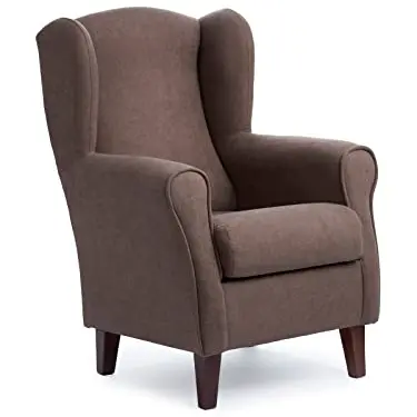 Sillonea Ohrensessel Rom - Kleiner Sessel für Wohnzimmer, ideal zum Fernsehen oder Lesen, Bezug aus schmutzabweisendem Stoff (Braun)