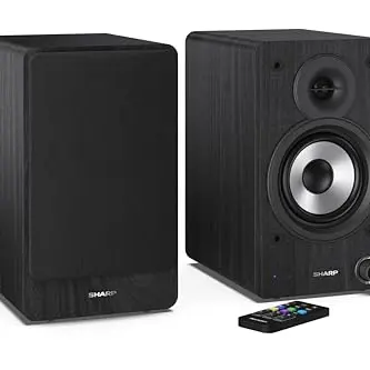 SHARP CP-SS30(BK) 2-Wege aktive Regallautsprecher - Kabellose Studiomonitore mit Bluetooth und USB - Schwarz