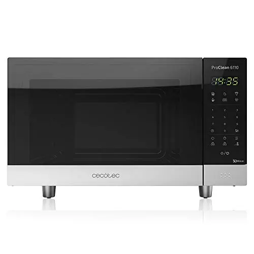 Cecotec Mikrowelle Pro Clean 6110, 800 W, 23 L, 8 Programme, Edelstahl in Schwarz-Silber