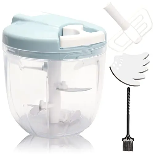 Multifunktionaler Zwiebelschneider mit Seilzug und 5 Klingen, 900ML - Zerkleinerer für Gemüse, Fleisch und Eier