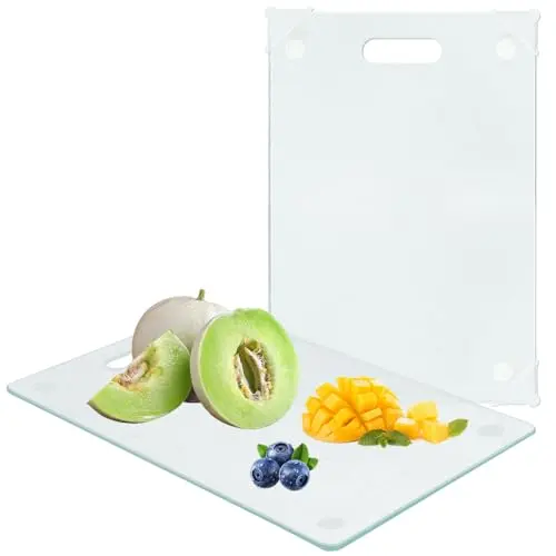 Zuxbolf 2er Set Glas Schneidebrett 30x20 cm - Kratzfest mit rutschfesten Füßen für die Küche