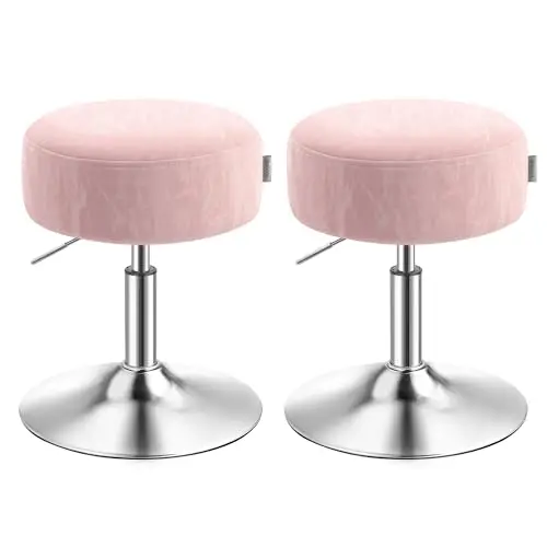 VASAGLE Schminkhocker 2er Set, verstellbar, drehbar, bequem, modern, pastellrosa