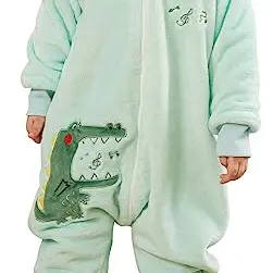 FEOYA Kinder Schlafsack mit Ärmeln - Flanell Pyjama für Jungen und Mädchen, Winter Herbst Kostüm, Neugeborenes, Grün, 4-5 Jahre