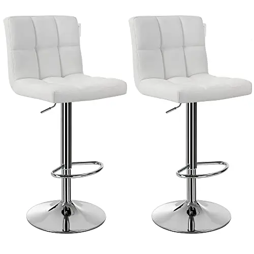 SONGMICS Barhocker 2er Set, höhenverstellbare Küchenstühle mit Fußstütze und Rückenlehne, weiß