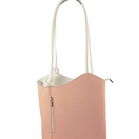Freyday 2-in-1 Handtasche Rucksack aus Echtleder in Rosa-Weiß