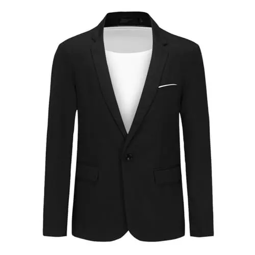 Herren Sakko aus Baumwolle, sportlich, Slim Fit, leicht, Freizeit- und Business-Jacke, Schwarz, Größe M