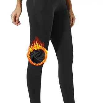 Enjoyoga Damen Thermo Leggings mit Taschen - High Waist Sport- und Yogahose für Winter, Größe M - Schwarz
