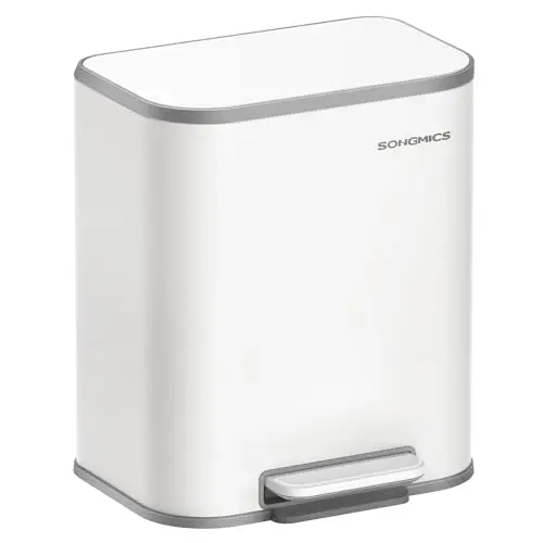 SONGMICS 20L Tretmülleimer mit Softclose, Inneneimer und breitem Pedal, wolkenweiß