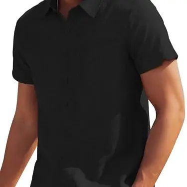 Herren Kurzarm Hemd Slim Fit Casual Urlaub Baumwolle Schwarz (M)
