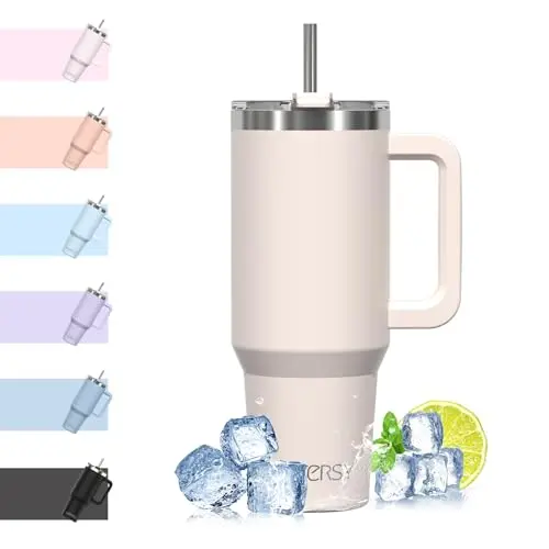WATERSY 40oz Kaffeebecher to Go - Doppelwandiger Edelstahl Thermobecher mit Griff und Strohhalm, ideal für kalte und heiße Getränke