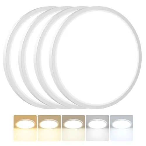 Peasur 4er Set LED Deckenleuchte Flach, 5 Farben, IP54 Wasserfest, 24W Moderne Deckenlampe für Bad, Flur und Wohnzimmer