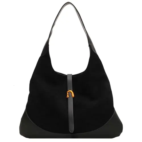 Suweir Damen Handtasche Schwarz - Großzügige Wildleder Hobo Tote Bag für Alltag und Reisen