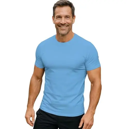 LINE ONE Herren T-Shirt Slim Fit Rundhals Kurzarm aus Baumwolle - Hellblau, 3XL