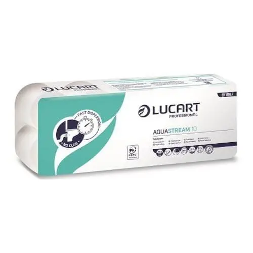 Lucart Professional AquaStream 10 Rollentoilettenpapier, 10 Rollen à 200 Blatt, Ideal für öffentliche und Bürotoiletten