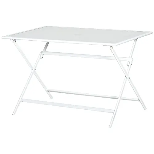Outsunny Klapptisch mit Schirmloch - Klappbarer Gartentisch, Balkontisch, Esstisch, 110 x 70 x 70 cm, Weiß