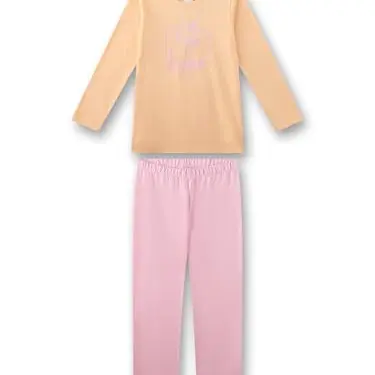 Sanetta Mädchen-Schlafanzug lang in Orange aus 100% Bio-Baumwolle, bequemer Pyjama für Mädchen Größe 128