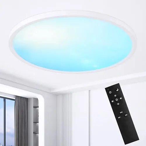 MOONSEA 48W LED Deckenleuchte, dimmbar, mit Fernbedienung, rund, 50cm, Weiß, für Wohnzimmer, Schlafzimmer & Küche