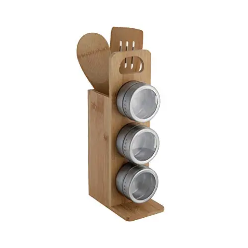axentia Gewürzständer aus Bambus mit 3 Dosen, 13 x 27,5 cm