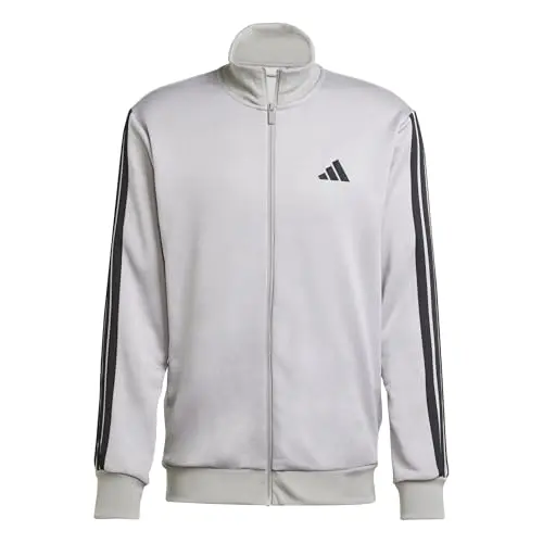 adidas Herren 3 Streifen French Terry Trainingsanzug, mittelgrau Meliert, Größe S