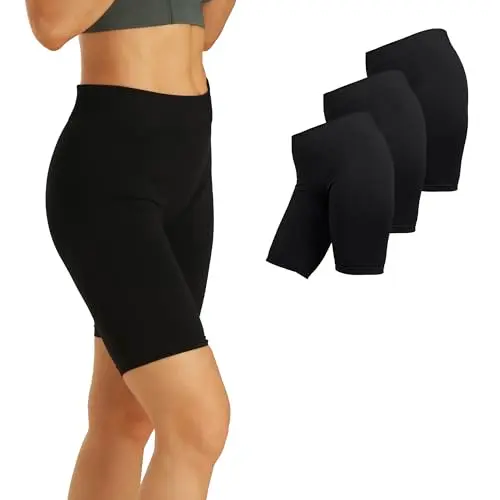 3er Pack Kurze Leggings für Damen, Radlerhosen Schwarz (L/XL)