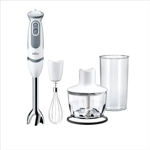 Braun MQ 5235WH Stabmixer – MultiQuick 5 Vario mit Zubehör-Set, 1000 Watt, weiß/grau