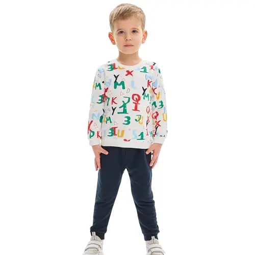 deiko Kinder Outfit 100% Baumwolle | 2tlg. langärmliges Oberteil und Hose