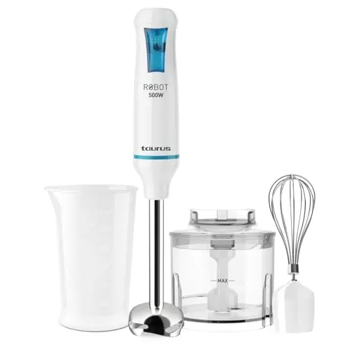 Taurus ROBOT 500 PLUS Stabmixer-Set, 20 Geschw., 500W, inkl. Pürierstab, Schneebesen, Mixbehälter, Zerkleinerer, spülmaschinenfest, Weiß
