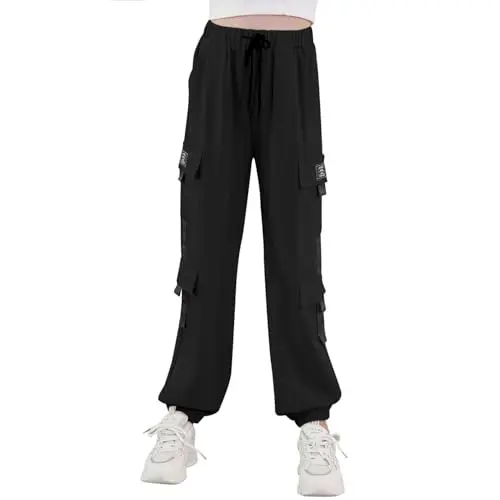 SFreeBo Jungen Cargo Hose - Elastische Jogginghose für Freizeit und Urlaub, Schwarz, 13-14 Jahre