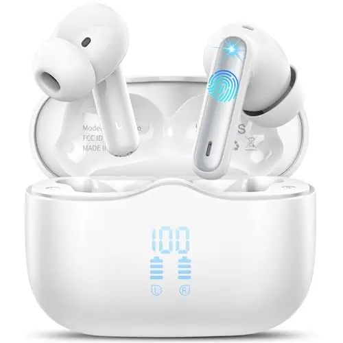 Bluetooth In Ear Kopfhörer Kabellos mit Noise Cancelling, 40 Std Laufzeit, IP7 Wasserdicht, Weiß