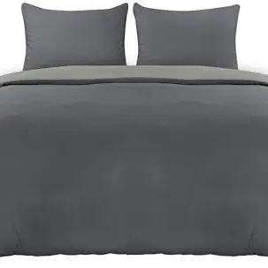 Utopia Bedding Bettwäsche Set 200x200 cm - Dunkelgrau/Hellgrau mit 2 Kissenbezügen