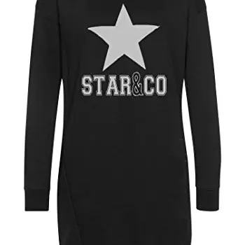 DOTIN Damen Sweatkleid mit Sternen Druck, Langarm Hoodie Kleid, Casual Herbstpullover, Schwarz, M