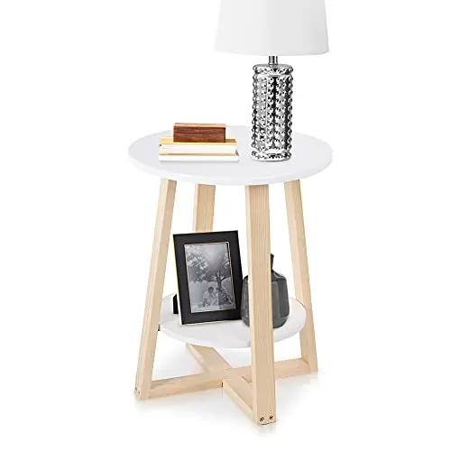 Ejoyous Multifunktionaler Runder Couchtisch mit 2 Ablagen - Skandinavisches Design, 40 x 40 x 50,5 cm