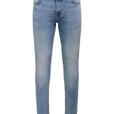 Herren Slim Fit Jeans in Blau, Tapered, Stone Washed, Größe 34W/34L