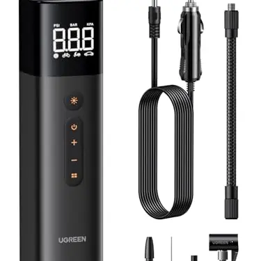 UGREEN Elektrische Luftpumpe - Tragbare Mini Fahrradpumpe mit Digitalanzeige und LED-Licht für Fahrräder, Motorräder und Autos