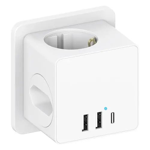 6-in-1 Mehrfachsteckdose mit USB, 4000W Steckdosenleiste, 3-Fach Verteiler