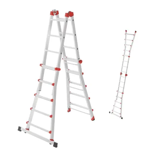 Hailo M80 Aluminium Mehrzweckleiter - 4x5 Sprossen, höhenverstellbar, bis 150 kg, rostfrei, Silber