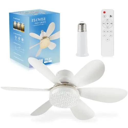 OKYUK Deckenventilator mit Beleuchtung, dimmbar, 48 cm, E26/E27, Fernbedienung, leise, Kristall
