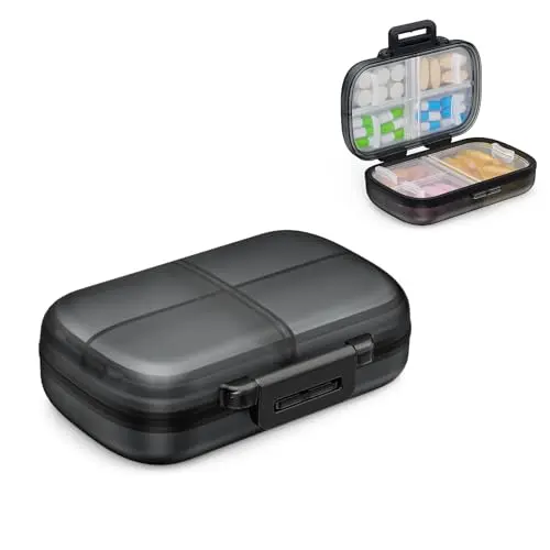 AUVON Pillendose für 7 Tage - Tragbare Medikamentenbox mit ergonomischem Verschluss (Schwarz)