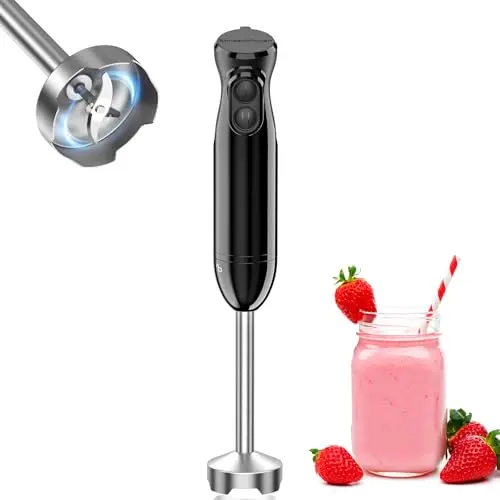 Bonsenkitchen Pürierstab 1000W - Elektrischer Stabmixer mit 2 Geschwindigkeiten für Smoothies, Suppen und Babynahrung, Schwarz