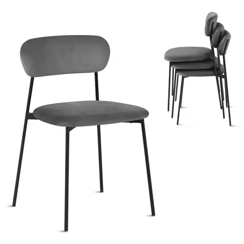 Lestarain 4er Set Esszimmerstühle, Polsterstühle für Küche und Wohnzimmer, Dunkelgrau