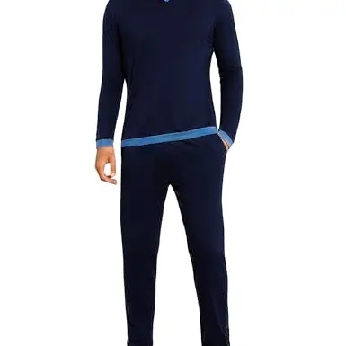 Aseniza Herren Langschlafanzug Baumwolle Pyjama Set Nachtwäsche Winter Navyblau XL