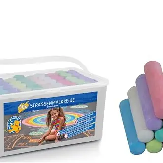 PUSTEFIX MALEFIX Straßenmalkreide 50er Packung in bunten, leuchtenden Farben – wasserlöslich, hochwertig für Straße und Hof